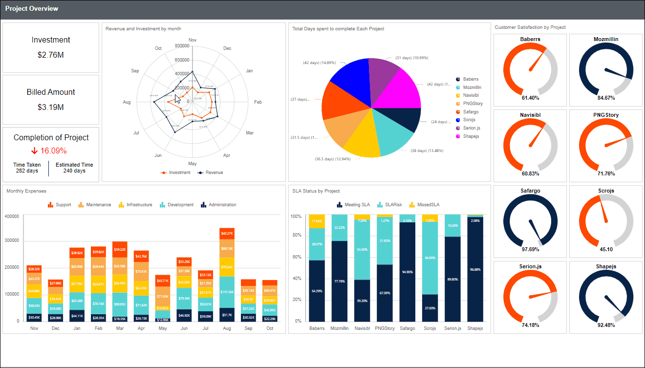 Data visualization of project progress, budget, and resource allocation | Business Reports