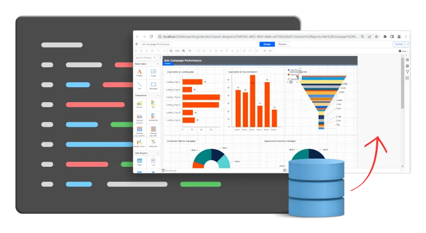 View reports from any server or embedded in apps using the JavaScript Report Viewer.