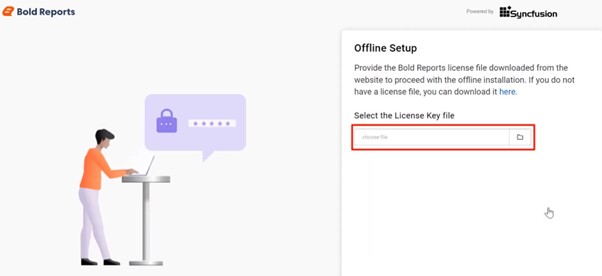 Activation of Bold Reports account by uploading the online unlock key.