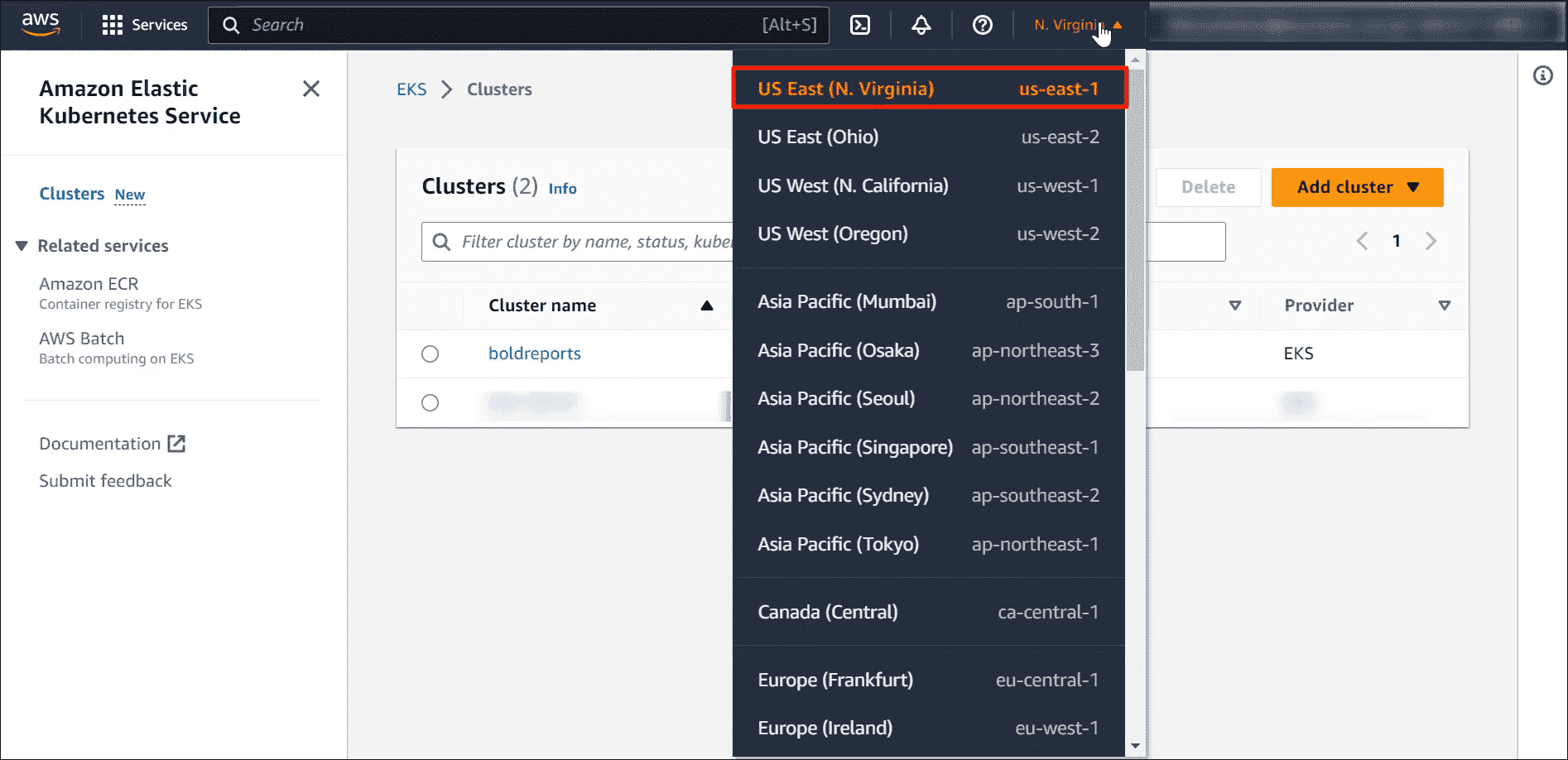 Get the region code from the AWS website | Reportin Tools